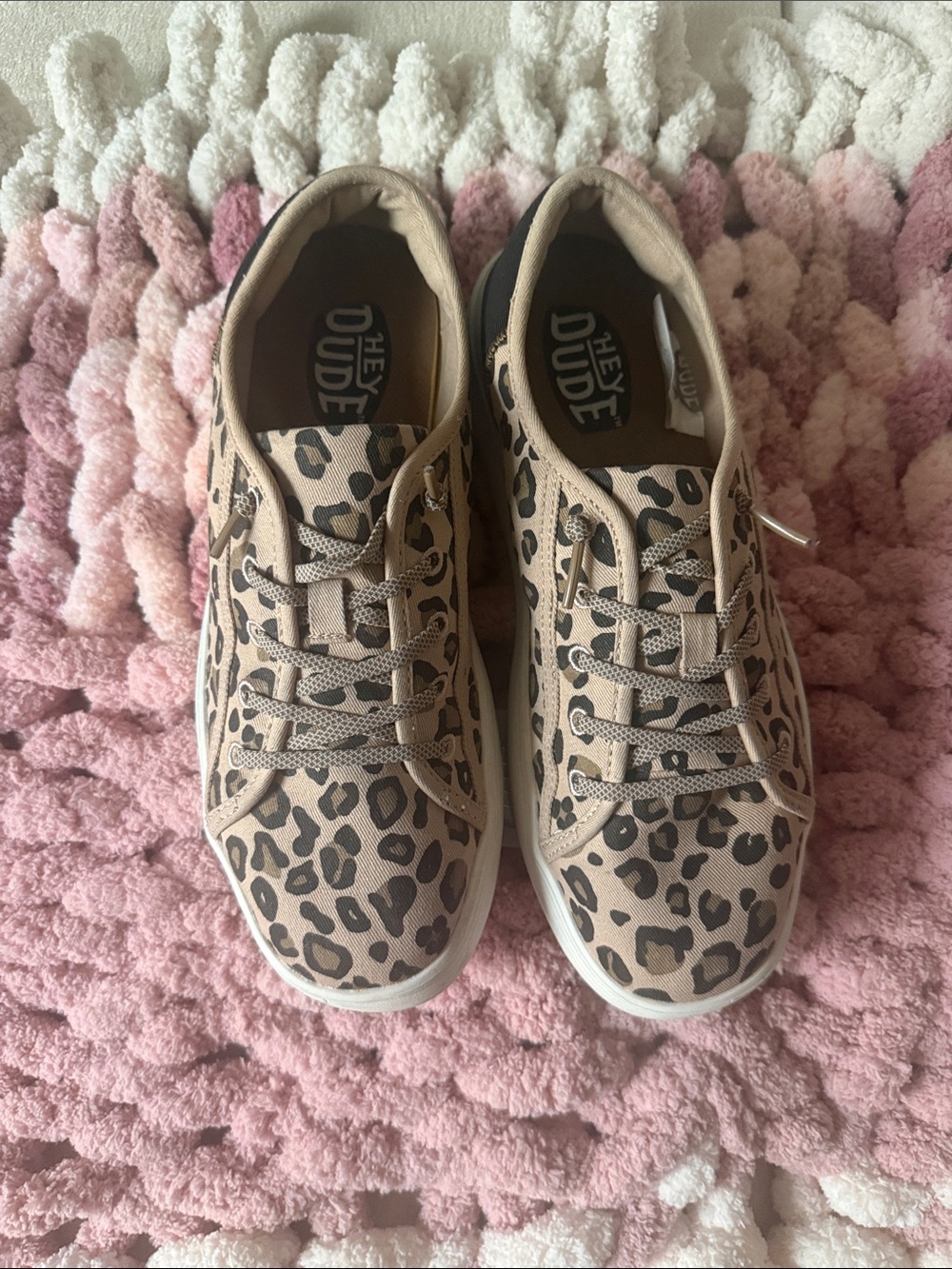 Hey Dude Leopard Print Sneakers - Tan and Black